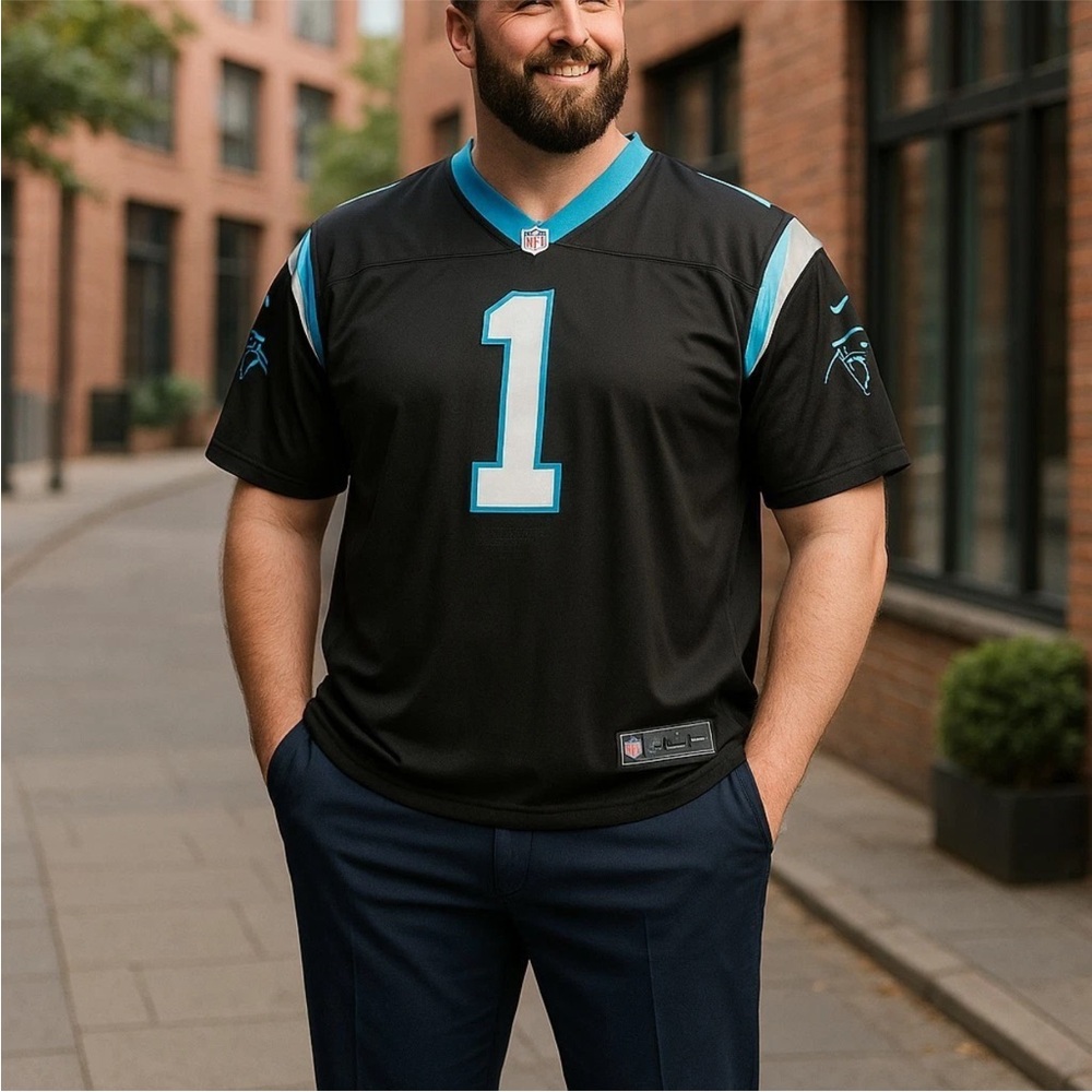 Reebok NFL Carolina Panthers jersey number 1 quarterback Cam Newton. Men’s 48